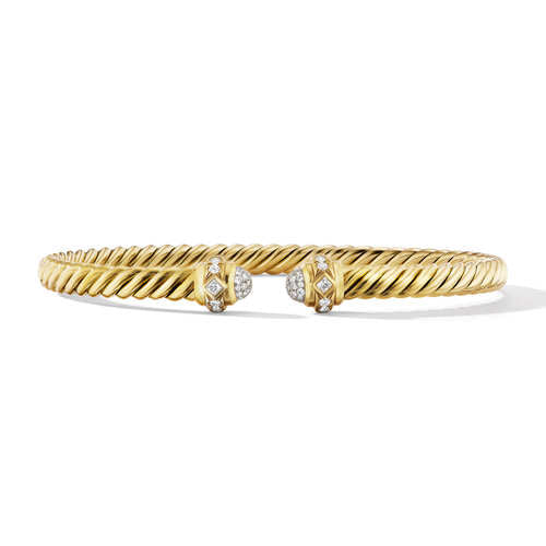 Cablespira Oval Bracelet in 18K Yellow Gold with Pavé Diamonds