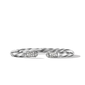 Cable Edge Bracelet in Recycled Sterling Silver with Pavé Diamonds, Size Small