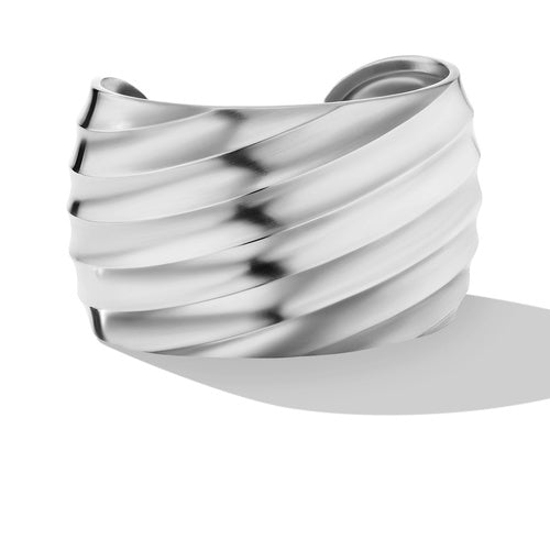Cable Edge Cuff Bracelet in Recycled Sterling Silver, Size Medium