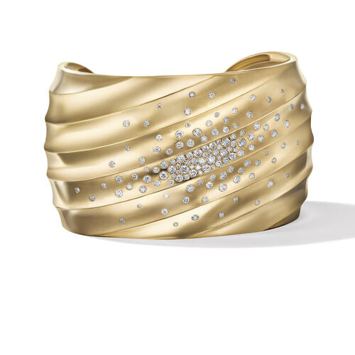 Cable Edge Cuff Bracelet in Recycled 18K Yellow Gold with Pavé Diamonds