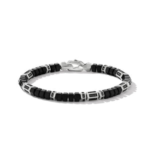 Hex Beads Bracelet with Black Onyx and Pavé Black Diamonds, Size Medium