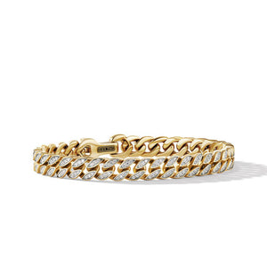 Curb Chain Bracelet in 18K Yellow Gold with Pavé Diamonds