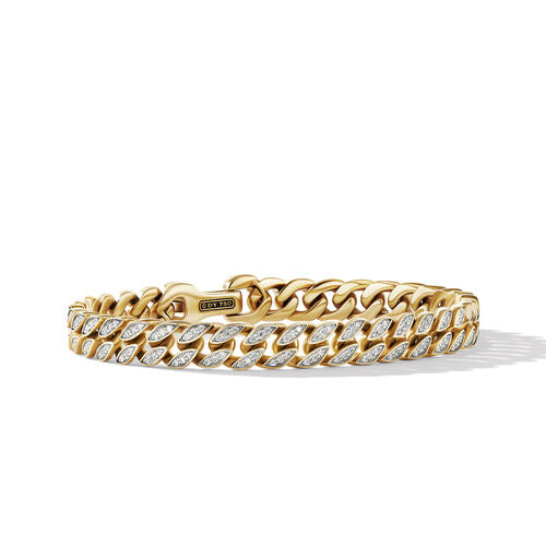 Curb Chain Bracelet in 18K Yellow Gold with Pavé Diamonds