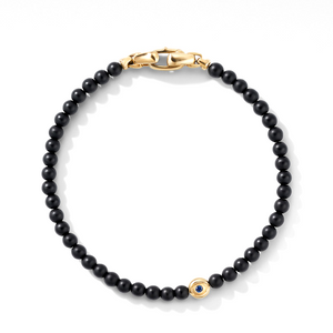 Spiritual Beads Evil Eye Bracelet with Black Onyx, Sapphires and 18K Yellow Gold