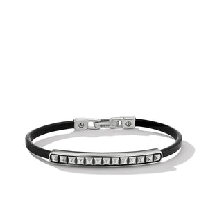 Pyramid Black Leather ID Bracelet, Size Medium