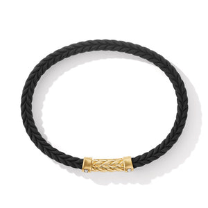 Chevron Black Rubber Bracelet with 18K Yellow Gold and Pavé Diamonds