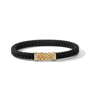 Chevron Black Rubber Bracelet with 18K Yellow Gold and Pavé Diamonds
