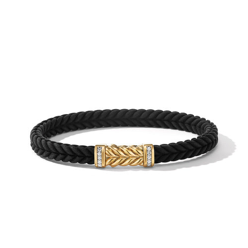 Chevron Black Rubber Bracelet with 18K Yellow Gold and Pavé Diamonds