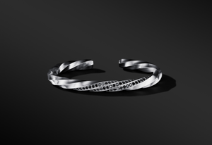 Sterling Silver Cable Edge Cuff Bracelet with Black Diamonds