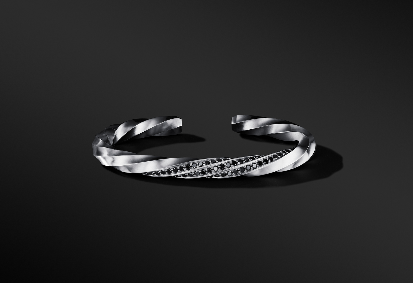 Sterling Silver Cable Edge Cuff Bracelet with Black Diamonds