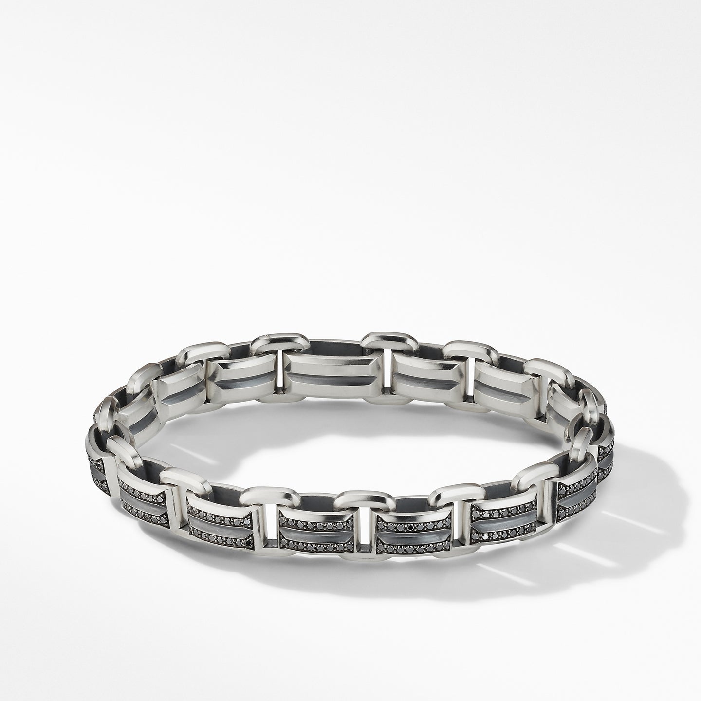 Beveled Link Bracelet with Pavé Black Diamonds, Size Medium