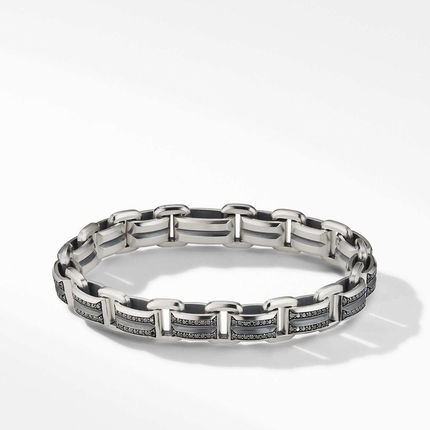 Beveled Link Bracelet with Pavé Black Diamonds, Size Medium