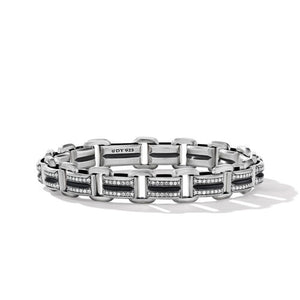 Deco Beveled Link Bracelet in Sterling Silver with Pavé Diamonds