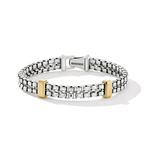 Double Box Chain Bracelet with 18K Yellow Gold, Size Medium