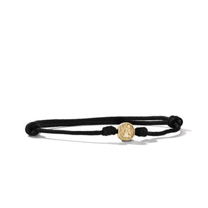 St. Christopher Black Cord Bracelet with 18K Yellow Gold