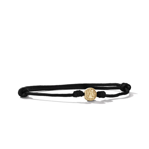 St. Christopher Black Cord Bracelet with 18K Yellow Gold