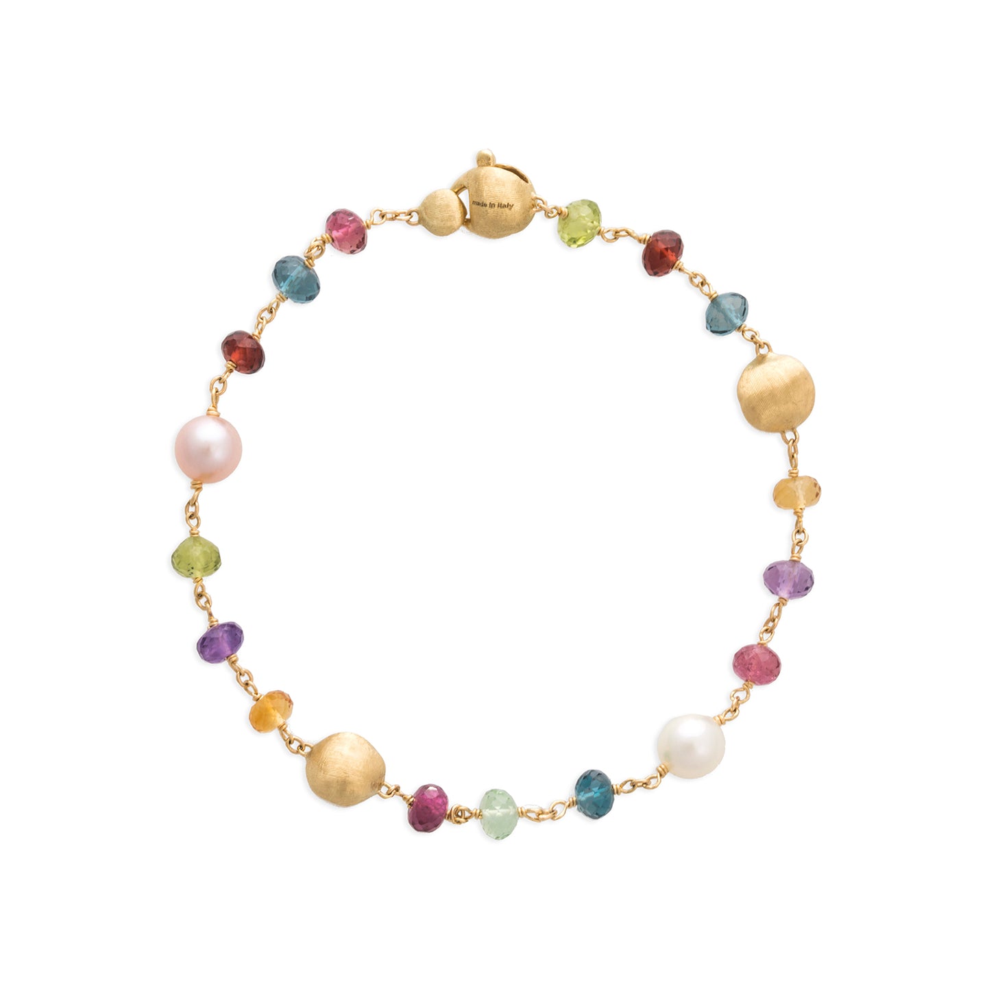 Marco Bicego Africa 18K Yellow Gold Multi-Colored Gemstone and Freshwater Pearl Station Bracelet