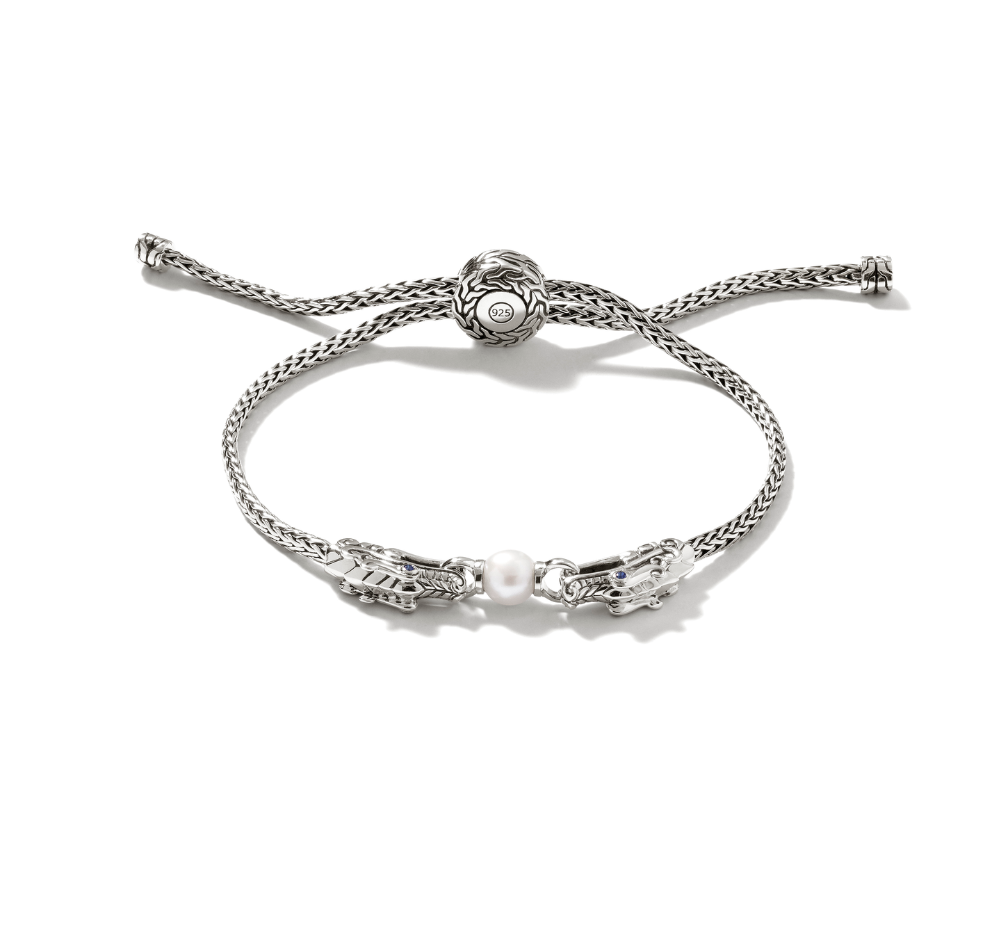 John Hardy Silver Chain Dragon Pull Through Bracelet with Fresh Water Pearl