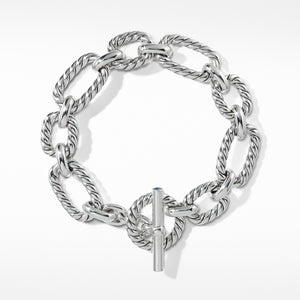 Cushion Link Bracelet with Blue Sapphires, 12.5mm, Size Medium