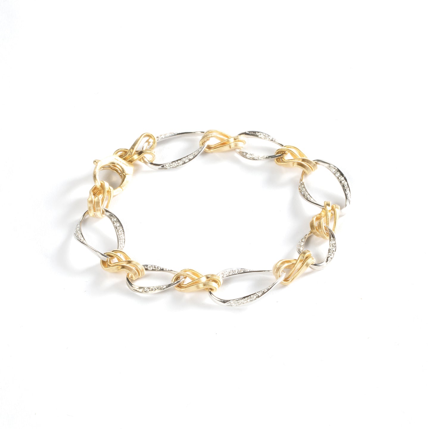 Marco Bicego Marrakech Onde 18K Yellow and White Gold Twist Link Bracelet with Diamond Accents