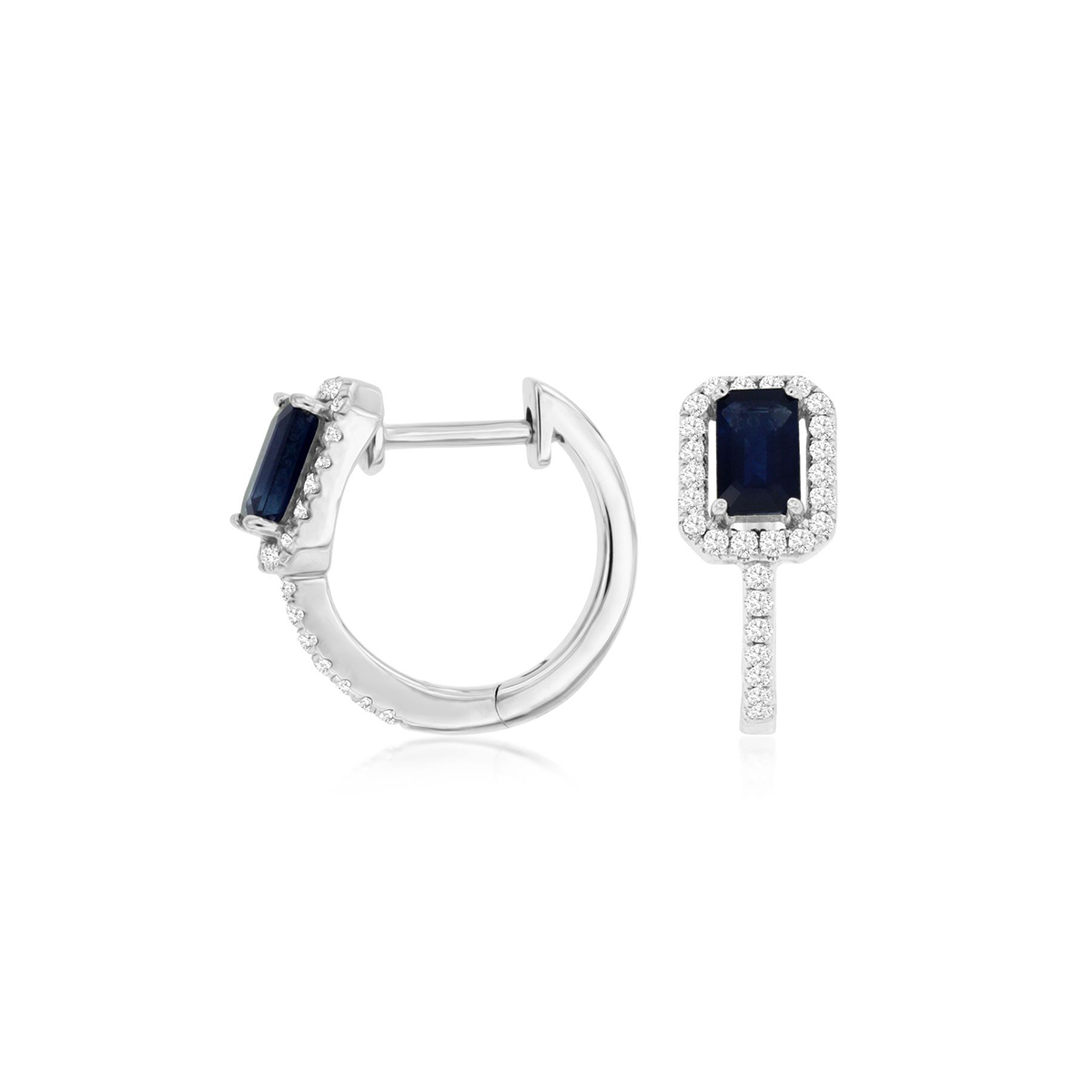 Sabel Collection 14K White Gold Sapphire and Diamond Halo Hoop Earrings