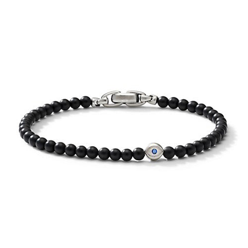 Spiritual Beads Evil Eye Bracelet with Black Onyx and Sapphires, Size Medium