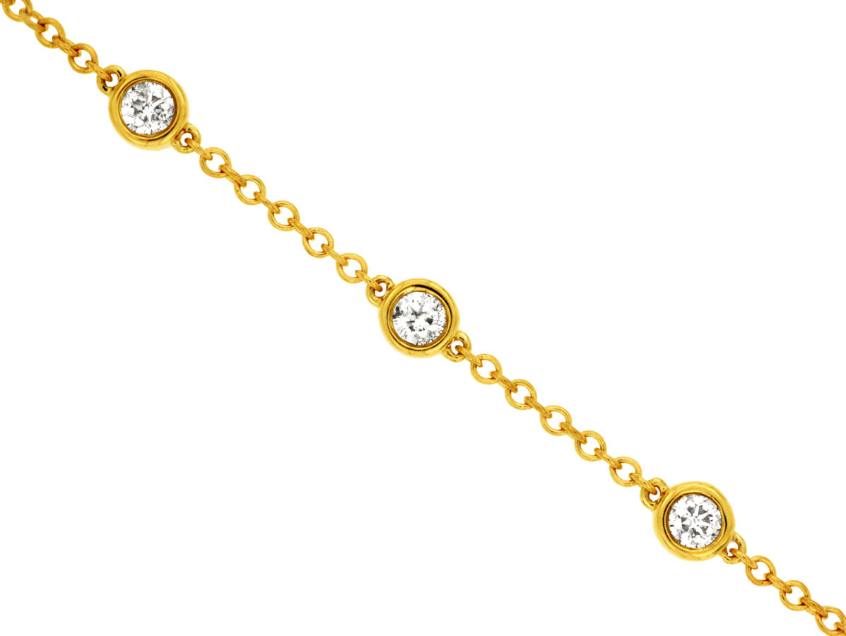 14k Yellow Gold Round Diamond Bezel Set Bracelet