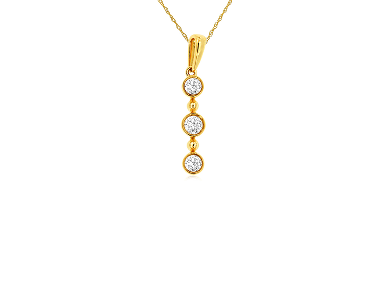 14k Yellow Gold Round Diamond Bezel Set Pendant Necklace