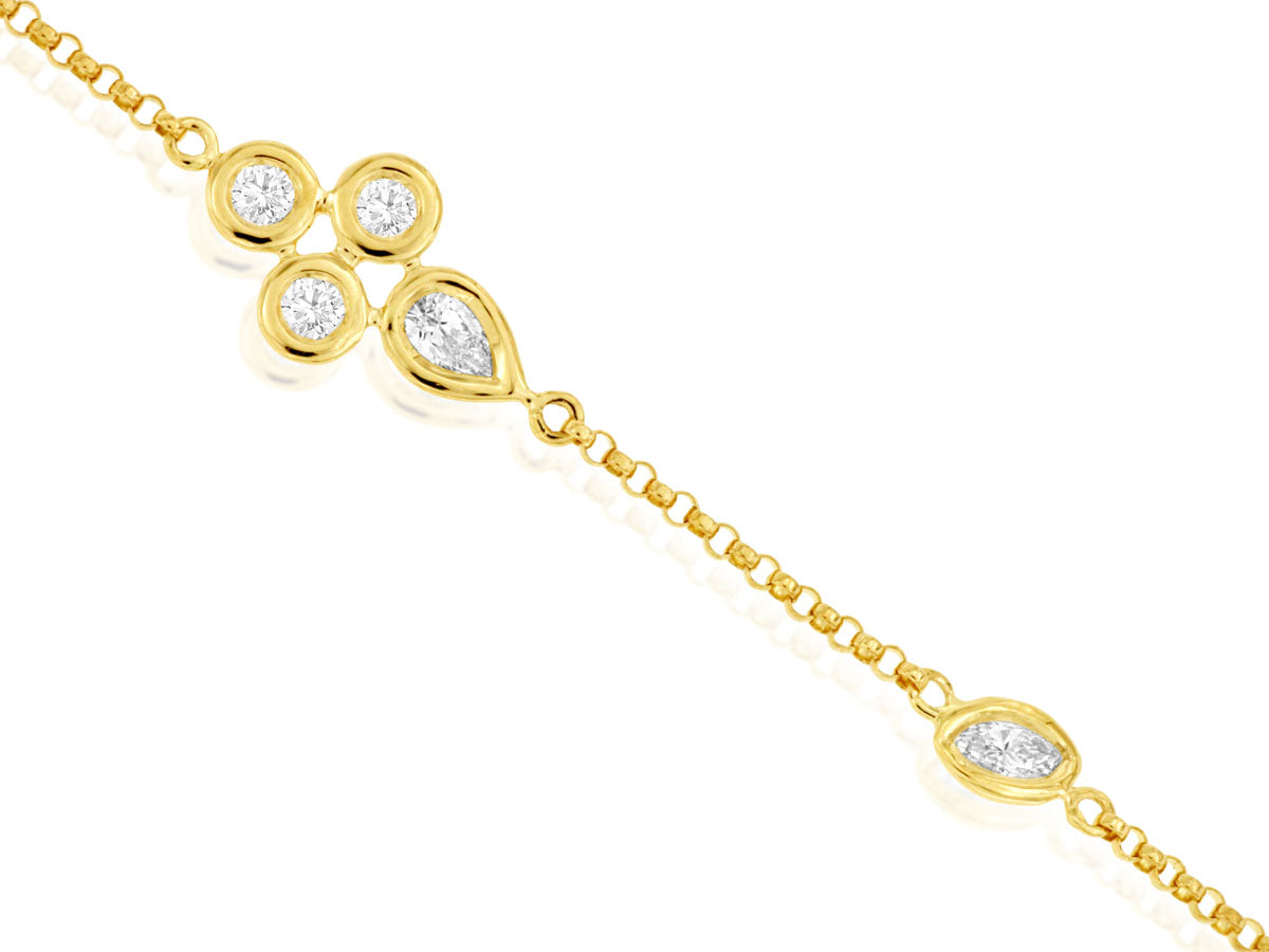 Multi-Shape Diamond Design Bracelet in 14k Yellow Gold