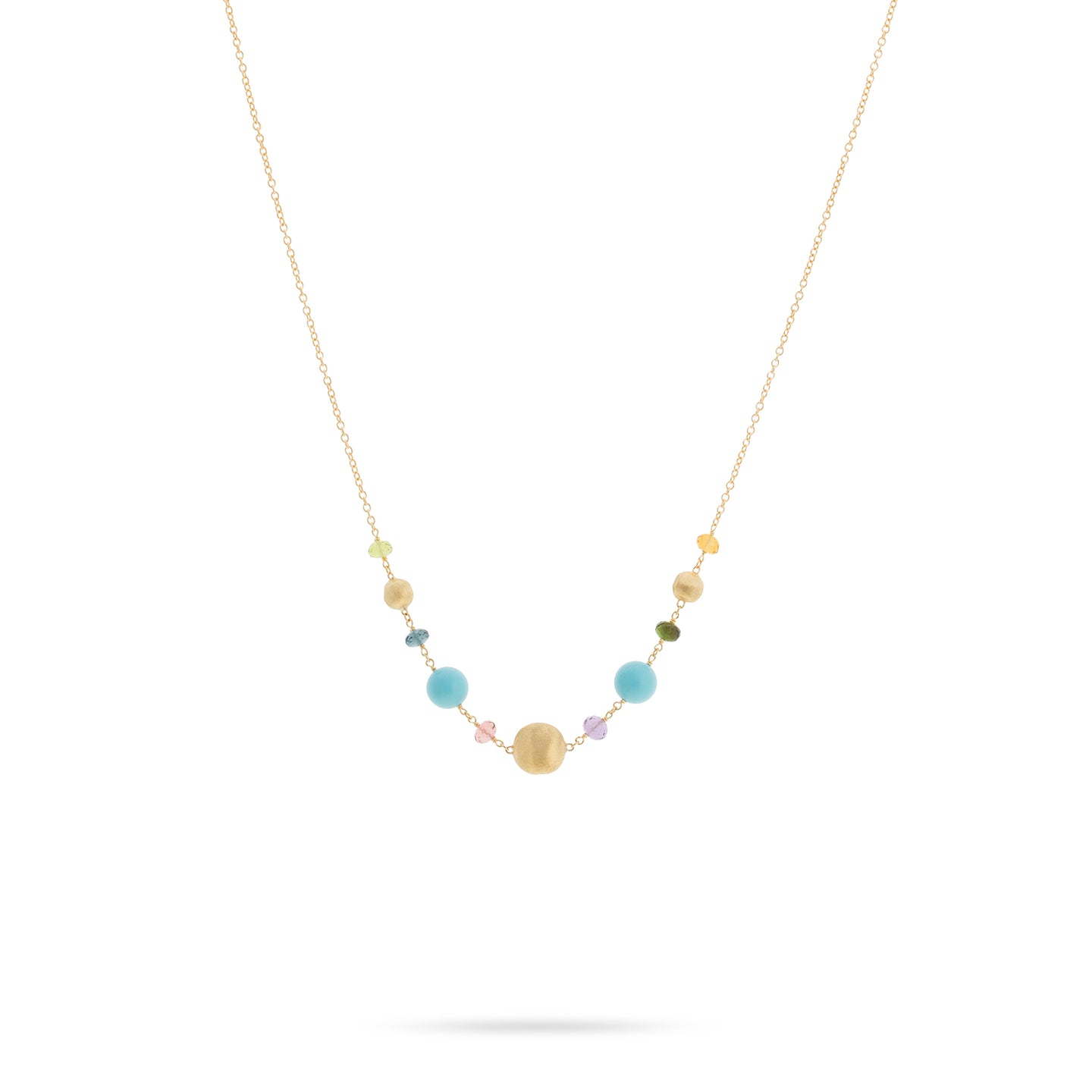 Marco Bicego Africa 18K Yellow Gold Turquoise and Mixed Gemstone Station Necklace
