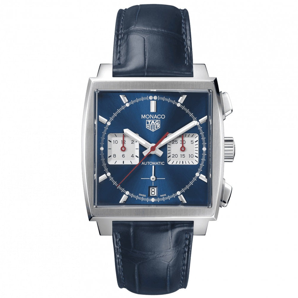 TAG Heuer Men's Monaco Calibre Heuer 02 Blue Dial Watch with Alligator Strap