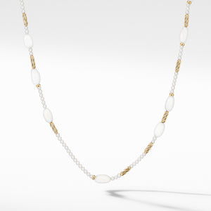 Long Tweejoux Necklace with Pearls, Rainbow Moonstone and 18K Yellow Gold