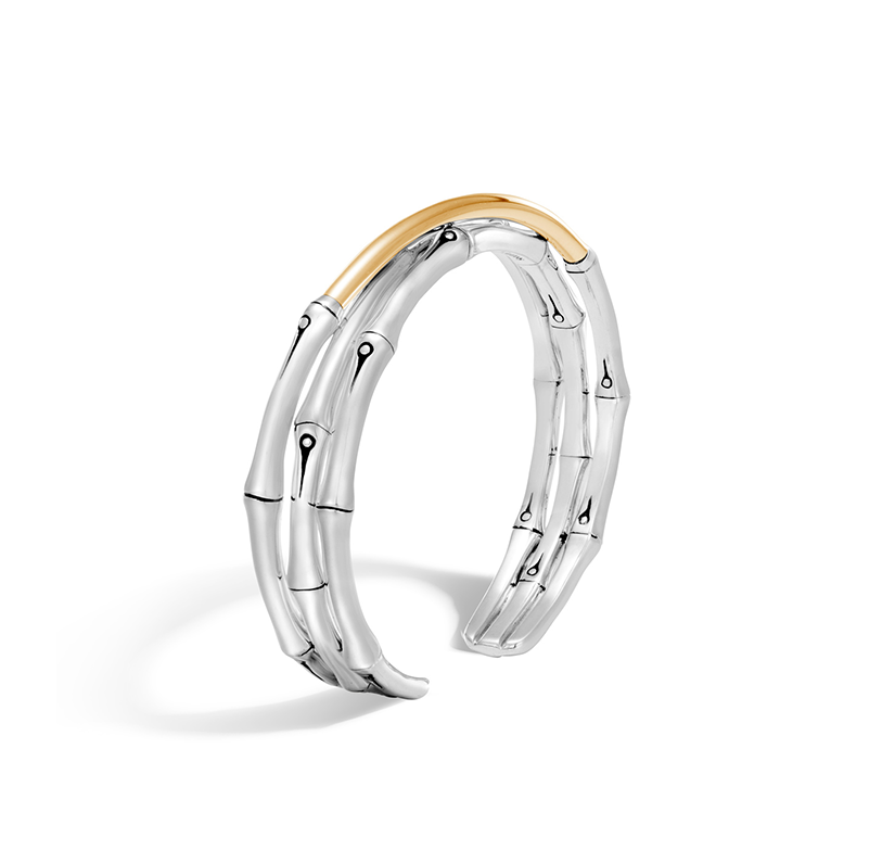 John Hardy Bamboo Sterling Silver and Yellow Gold Crossover Cuff