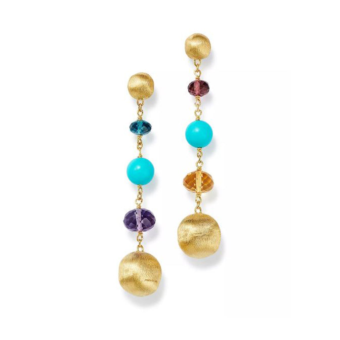 Marco Bicego Africa 18K Yellow Gold Turquoise and Mixed Gemstone Drop Earrings