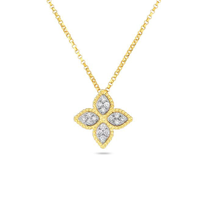 Roberto Coin Princess Flower 18K Yellow Gold and Diamond Medium Pendant Necklace