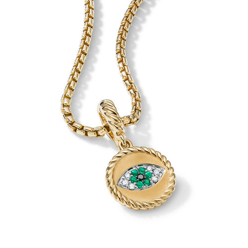 Evil Eye Amulet in 18K Yellow Gold with Pavé Emeralds & Diamonds