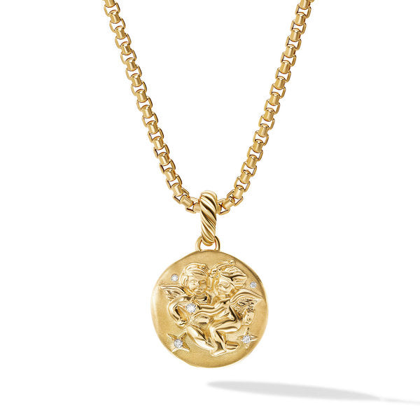 Gemini Amulet in 18K Yellow Gold with Diamonds