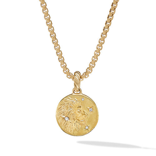 Leo Amulet in 18K Yellow Gold with Diamonds