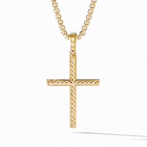 Modern Renaissance Cross Pendant in 18K Yellow Gold with Diamonds