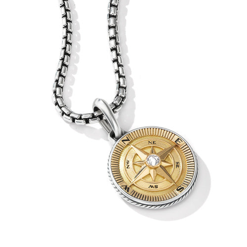 Maritime Compass Amulet with 18K Yellow Gold & Center Diamond