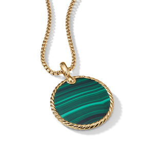 David Yurman DY Elements Disc Pendant in 18K Yellow Gold with Malachite