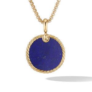 DY Elements Disc Pendant in 18K Yellow Gold with Lapis, 24mm