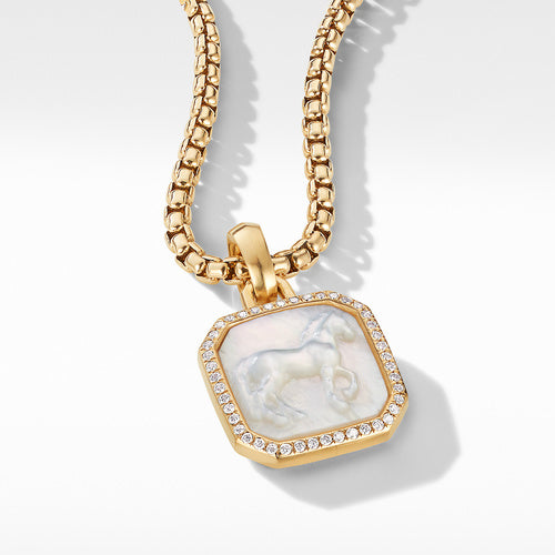 Petrvs® Horse Amulet in 18K Yellow Gold with Mother of Pearl and Pavé Diamonds