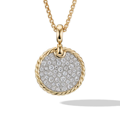 David Yurman DY Elements Disc Pendant in 18K Yellow Gold with Pavé Diamonds