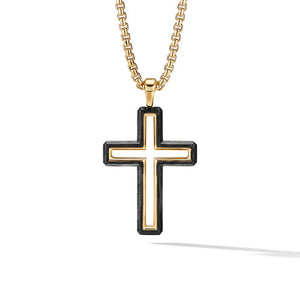 Forged Carbon Cross Pendant with 18K Yellow Gold, 37mm