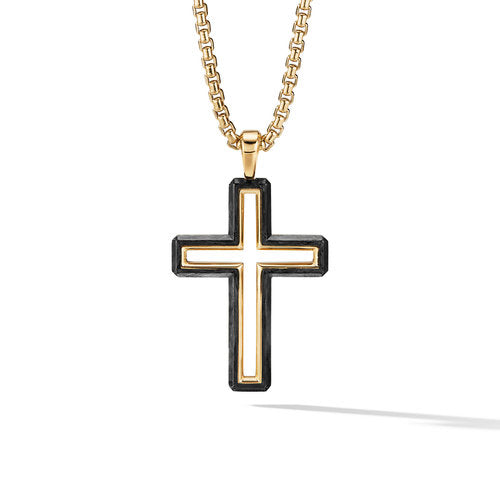 Forged Carbon Cross Pendant with 18K Yellow Gold, 37mm