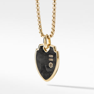Waves Shield Pendant in 18K Yellow Gold with Forged Carbon