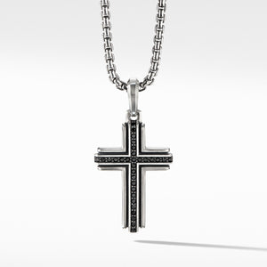 Deco Cross Pendant with Pavé Black Diamonds