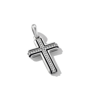 Deco Cross Pendant in Sterling Silver with Pavé Diamonds