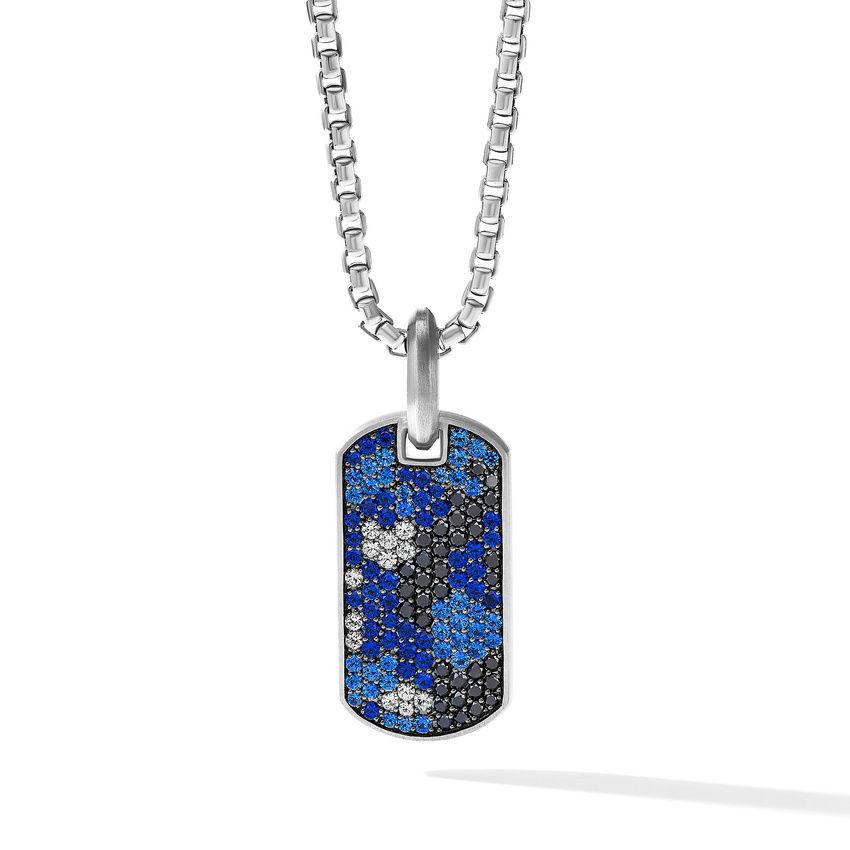 Streamline Tag with Pavé Black Diamonds and Sapphires, 35mm
